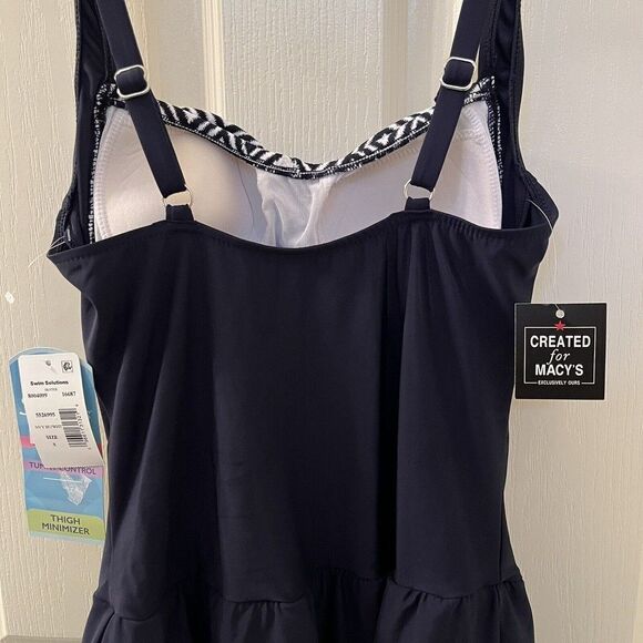 Swim Solutions Skirted Skater Swimsuit Swimdress Navy Blue Women's Size 8 NWT - Picture 10 of 11